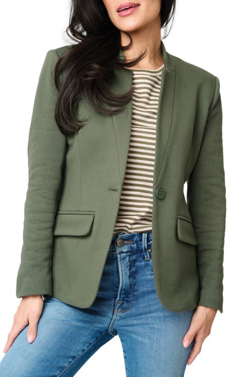 Inverted Notch Collar Cotton Blend Knit Blazer (Regular & Petite)