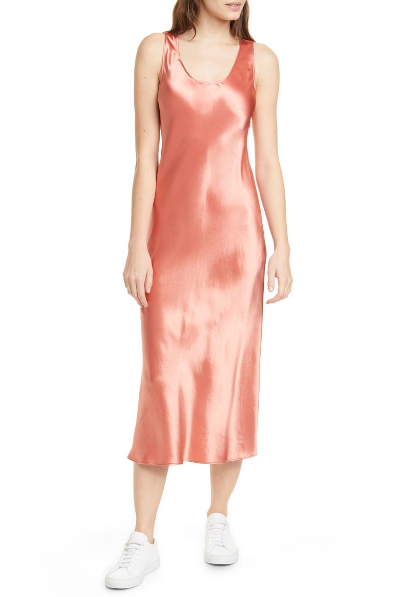 Talete Satin Midi Tank Dress, Main, color, CORAL