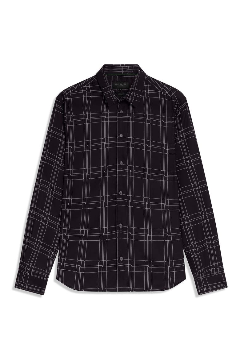 Lirra Regular Fit Geometric Print Button-Up Shirt, Alternate, color, BLACK