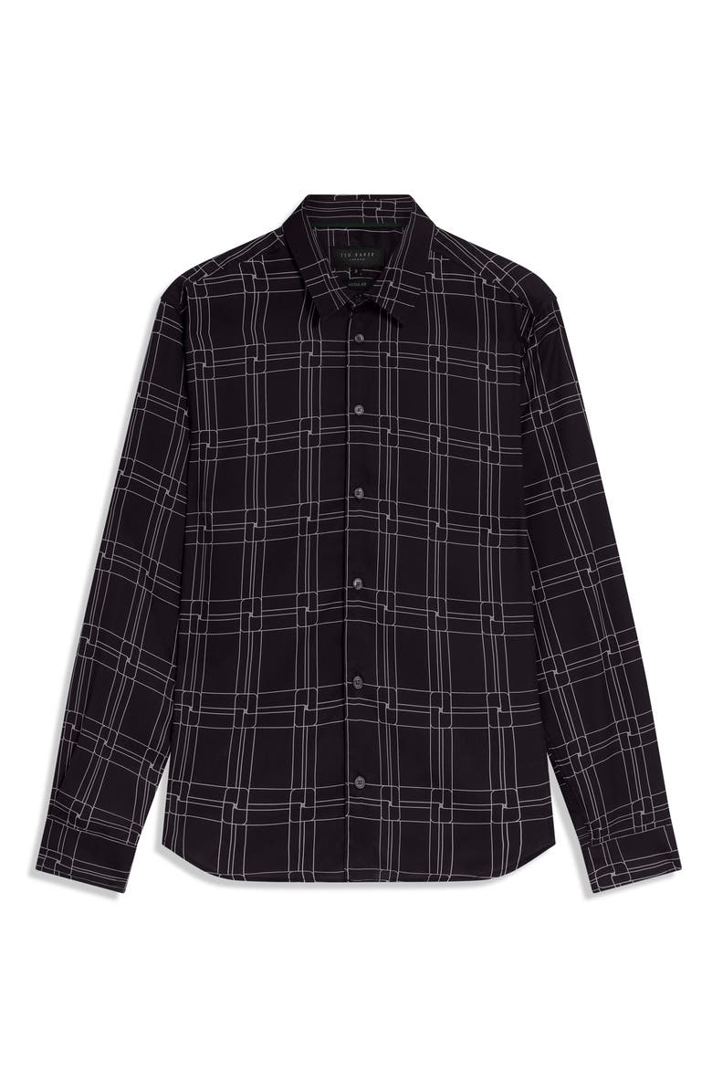 Ted Baker Lirra Regular Fit Geometric Print Button-Up Shirt, Alternate, color, Black