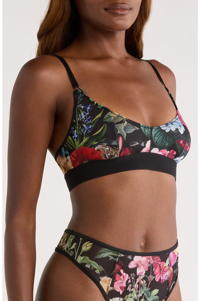 Floral Print Mesh Scoop Bralette, Alternate, color, GARDEN OF EDEN