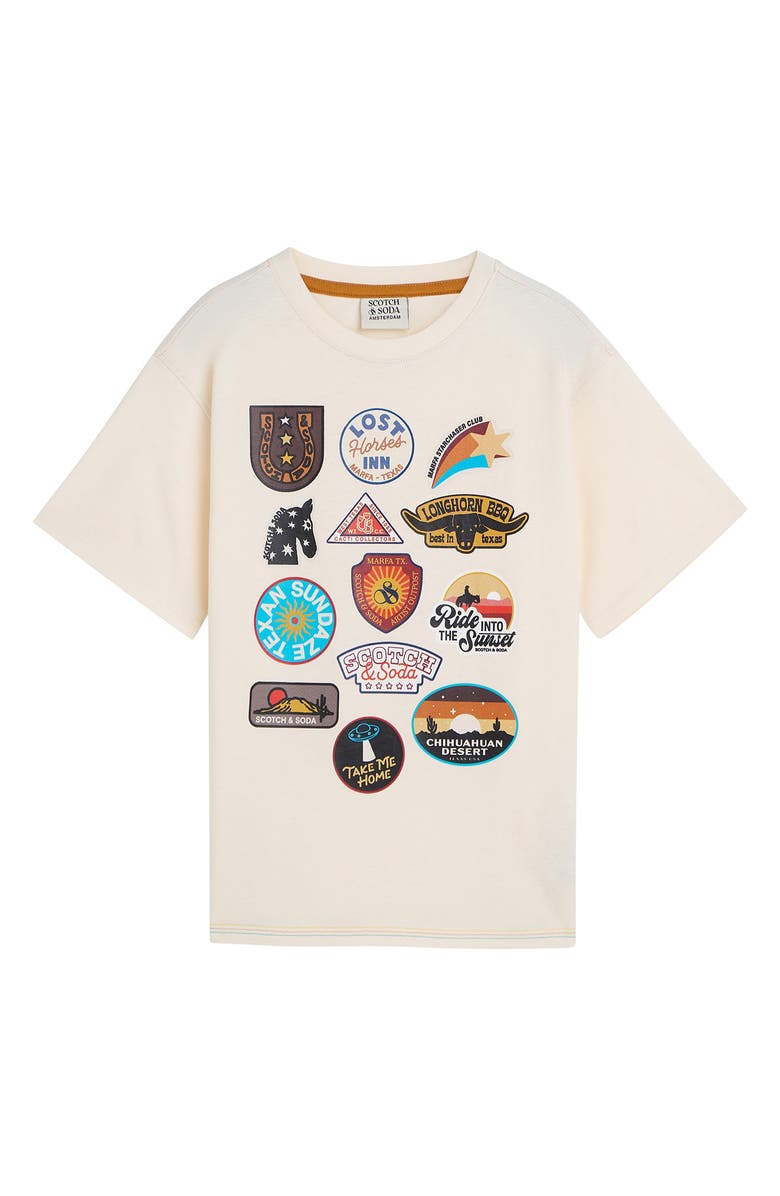 Scotch & Soda Kids' Western Patch Organic Cotton Graphic T-Shirt, Main, color, Eggnog