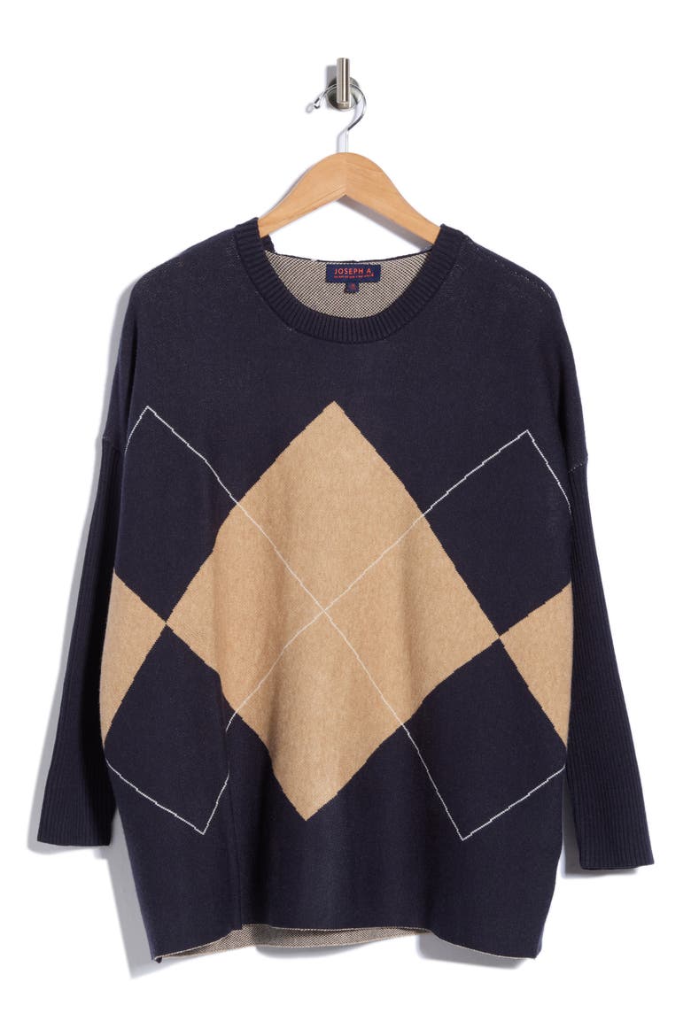 Detachable Cowl Exploded Argyle Sweater, Main, color, ARGYLE NAVY