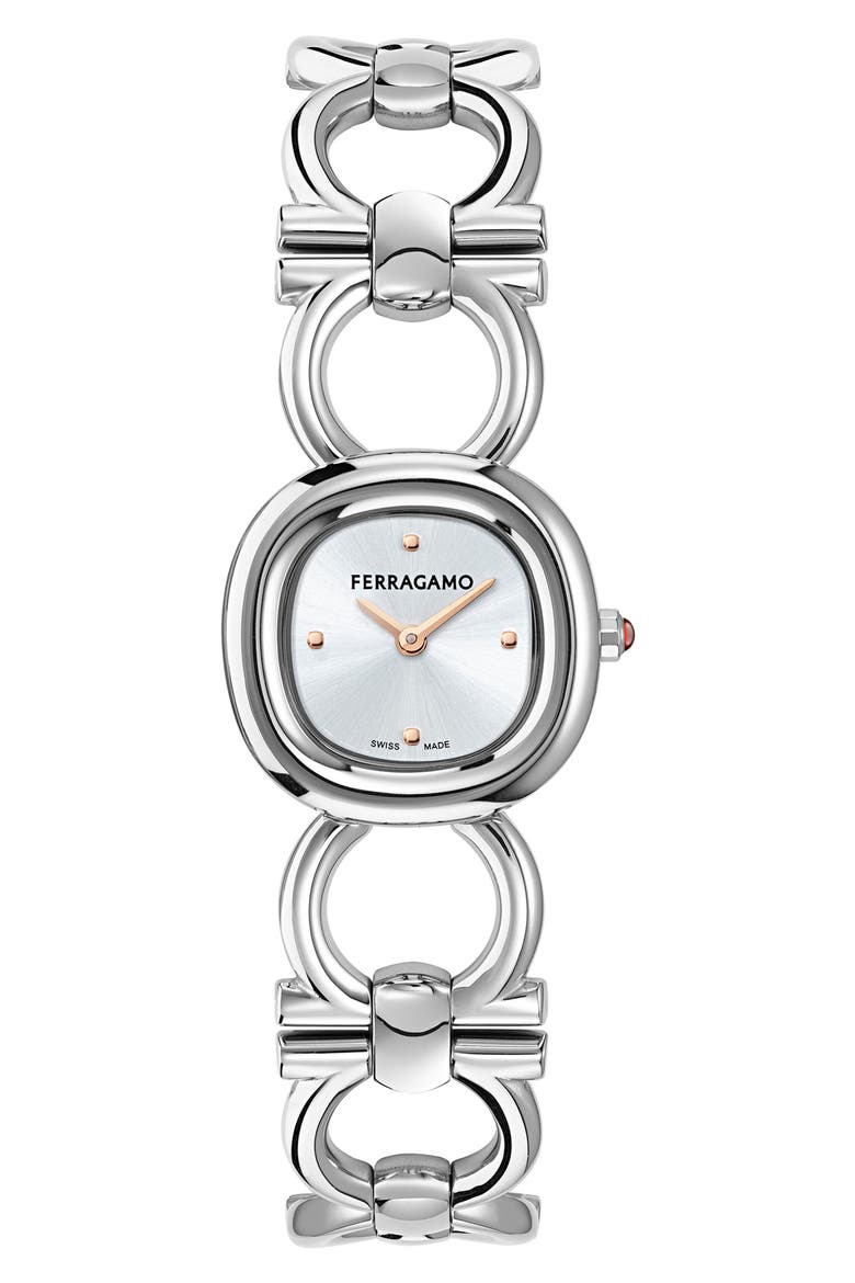Double Gancini Bracelet Watch, 25mm, Main, color, STAINLESS STEEL