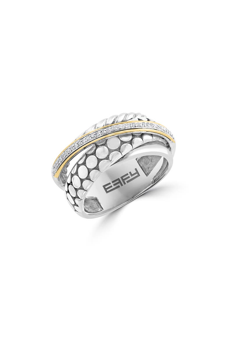 Sterling Silver Diamond Crisscross Ring, Main, color, SILVER/ 18K GOLD/ DIAMOND