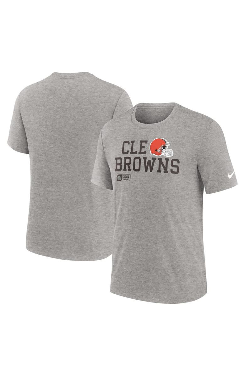 Nike Men's Nike Heather Gray Cleveland Browns Overlap Lockup Tri-Blend T-Shirt, Alternate, color, Heather Gray