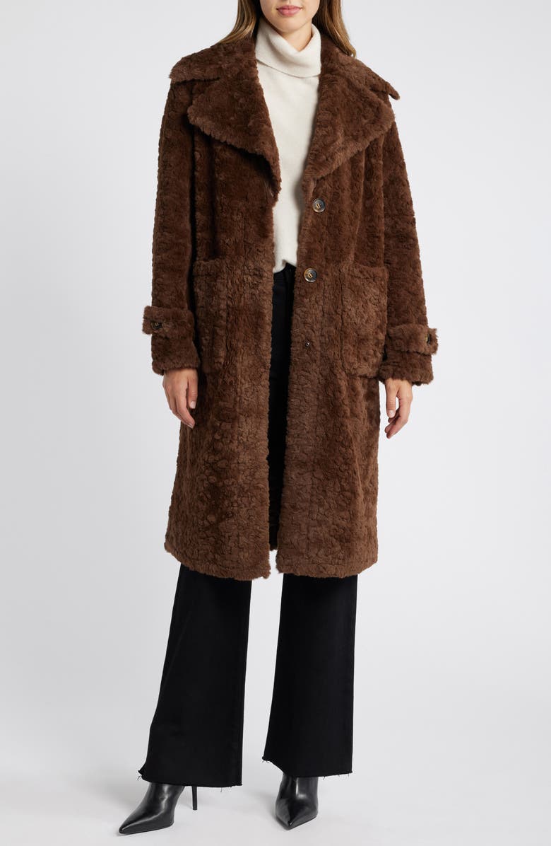 Sam Edelman Longline Faux Fur Coat, Alternate, color, Chocolate