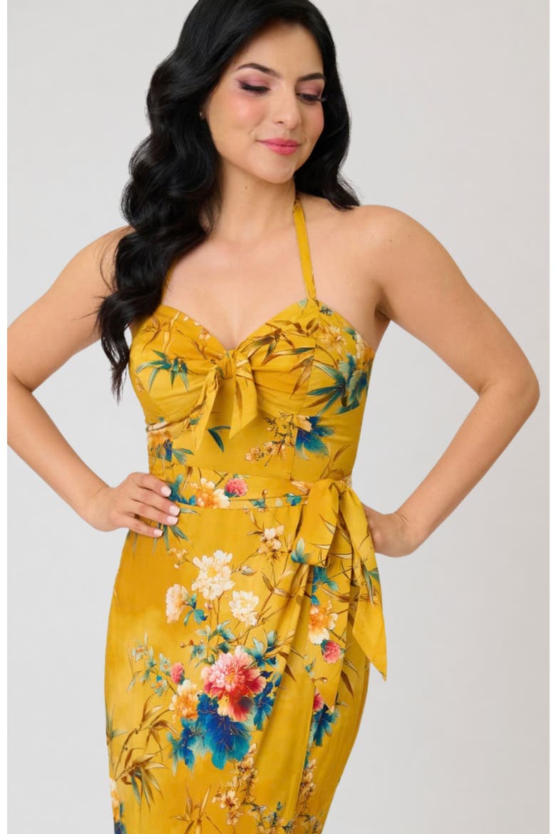 Leilani Sleeveless Sarong Dress, Alternate, color, Yellow Floral Print
