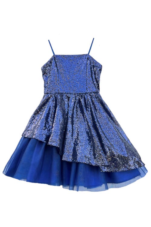Un Deux Trois Girl's Sequined Peek-a-boo Tulle Dress In Navy