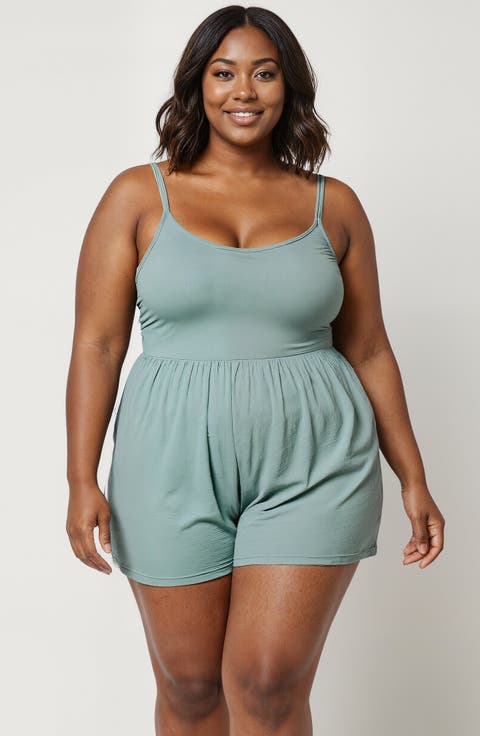 Plus Size Ivy Short Swim Romper With Built-In Bra and Hidden Shorts