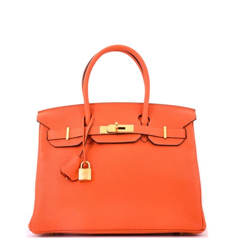 Birkin Handbag Orange Clemence with Gold Hardware 30