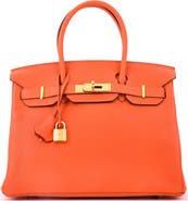 Pre-Owned Hermes Birkin Handbag Orange Clemence with Gold Hardware 30