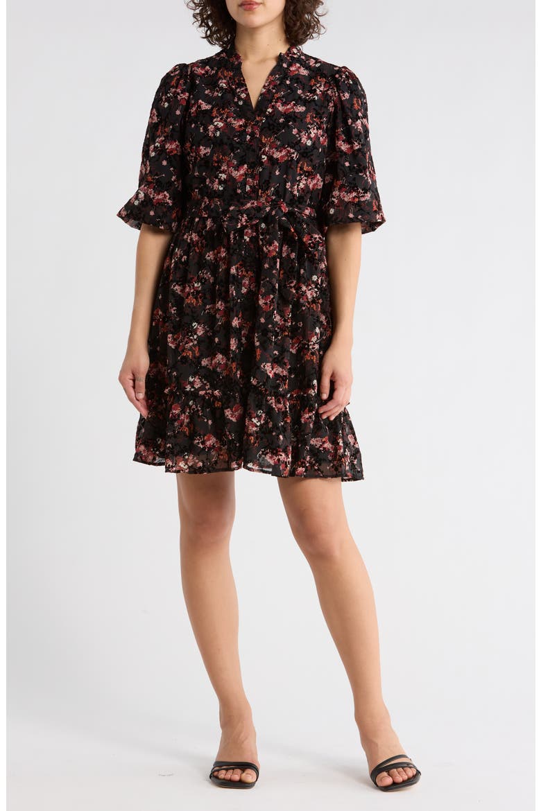 Floral Ruffle Shirtdress, Main, color, BLACK FLORAL