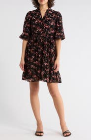 SANDRA DARREN Floral Ruffle Shirtdress