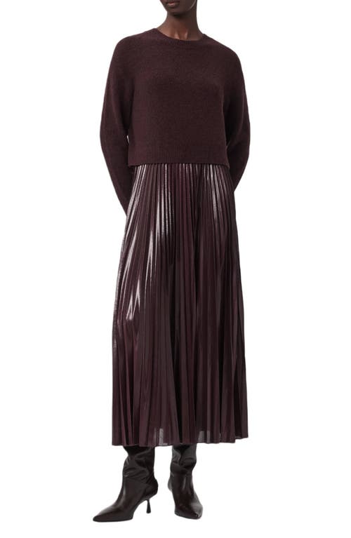Allsaints Spark Pleated Maxi Dress & Merino Wool Blend Sweater Set In Burgundy