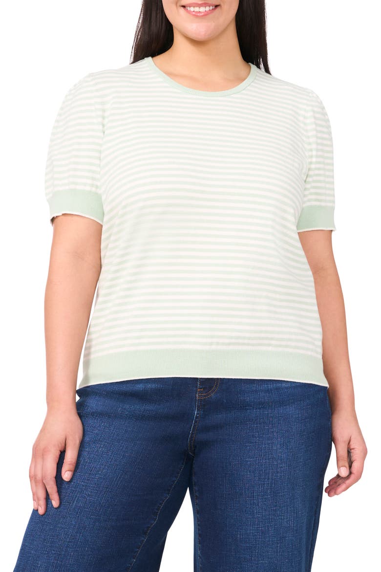 Cotton Stripe Puff Sleeve Sweater, Main, color, SLIT GREEN