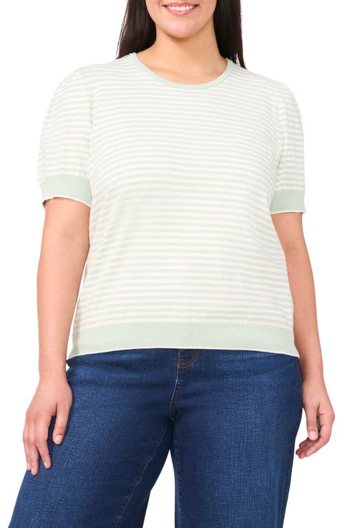 Cece Stripe Puff Sleeve Sweater In Slit Green