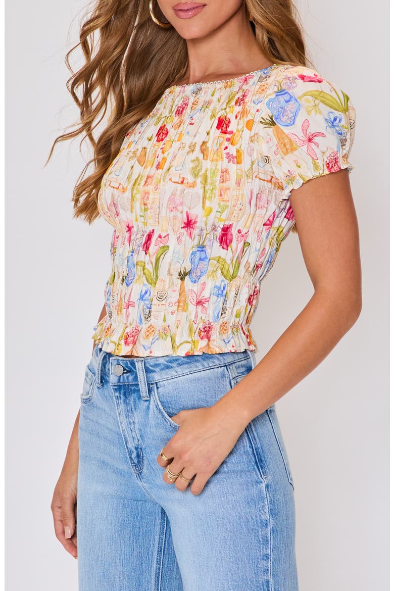 Eliza Floral Smocked Cotton Top, Alternate, color, CREAM MULTI