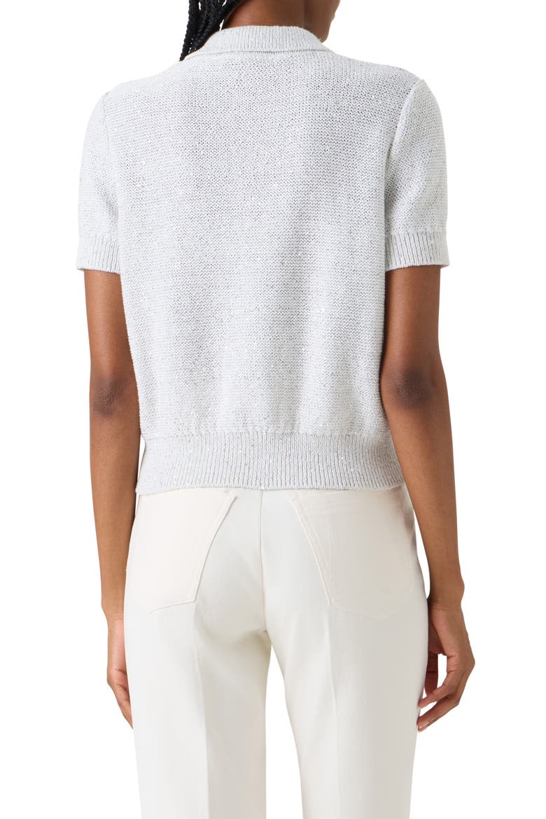 Sequin Linen & Cotton Blend Polo Sweater, Alternate, color, ECRU