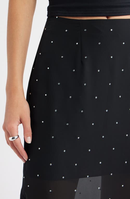 Open Edit Embellished Chiffon Midi Skirt In Black