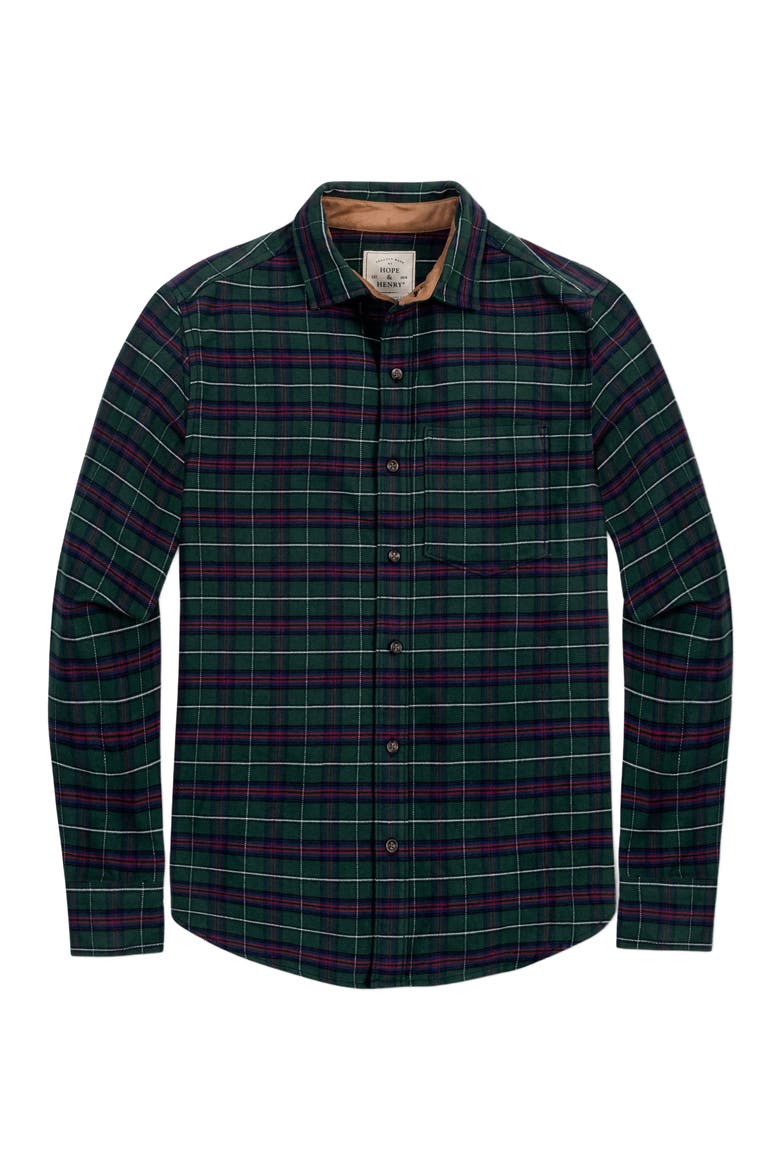 Men's Organic Flannel Shirt with Suede, Alternate, color, Merry Pine Plaid