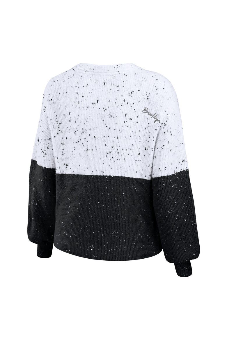 Women's WEAR by Erin Andrews  White/Black Brooklyn Nets Color-Block Pullover Sweater, Alternate, color, White