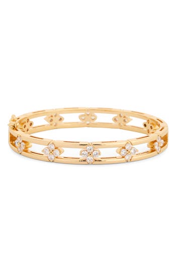 Eye Candy Los Angeles Isla Cubic Zirconia Flower Cuff Bracelet In Gold