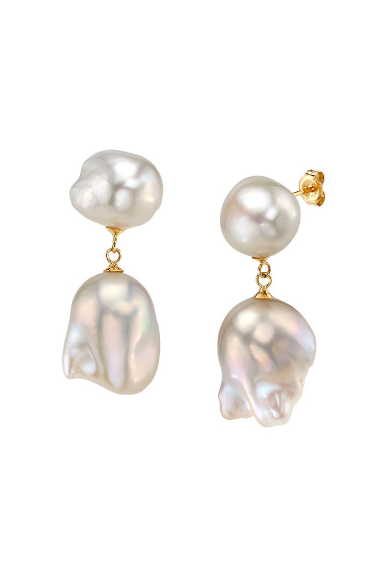 White Freshwater Baroque Pearl Glory Earrings, Main, color, Yellow Gold Fill
