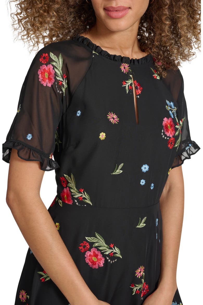 Embroidered Chiffon Dress, Alternate, color, BLACK MULTI