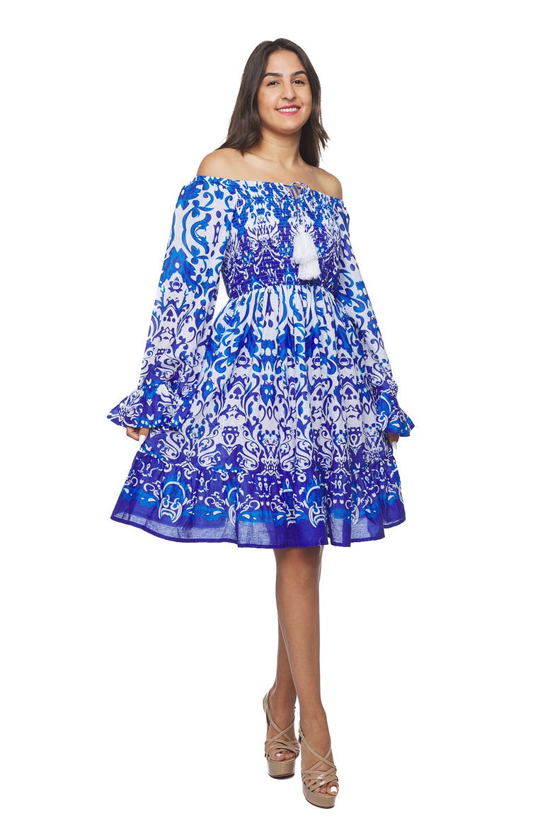 Long Sleeve Tiered Dress, Alternate, color, BLUE