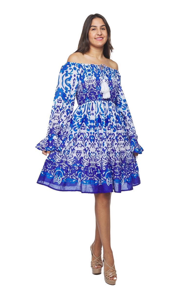 RANEES Long Sleeve Tiered Dress, Alternate, color, Blue