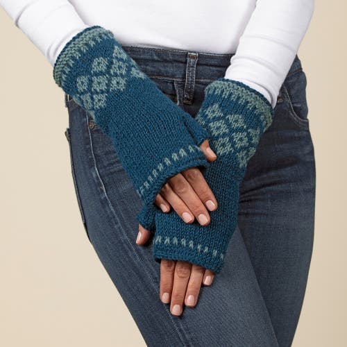 Feelgoodz Hand-knit Jaya Harlequin Wool Half Mitten In Blue