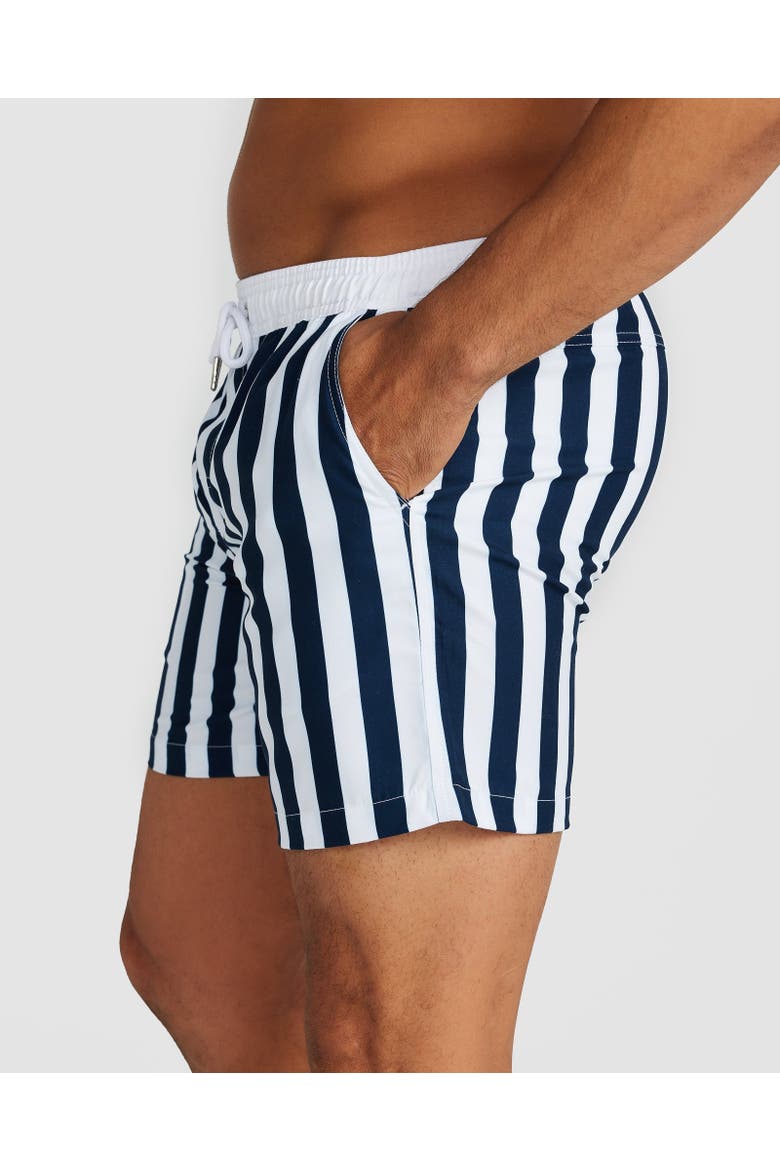 Oslo Swim Short, Alternate, color, Navy & White Panel Stripe
