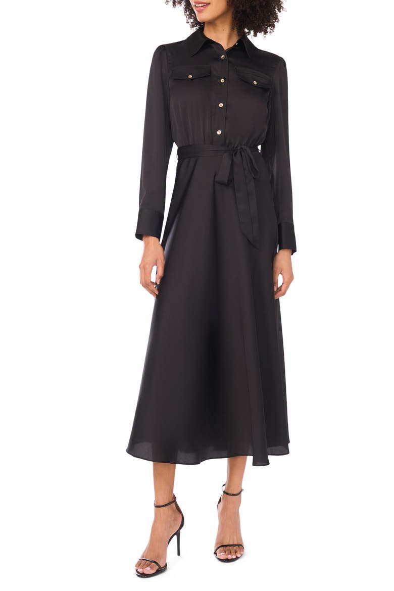 Isabelle Long Sleeve Belted Shirtdress, Main, color, RICH BLACK