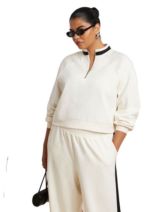 Quarter Zip Stripe Detail Sweatshirt (Plus)