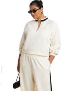 ELOQUII Stripe Detail Quarter Zip Sweatshirt