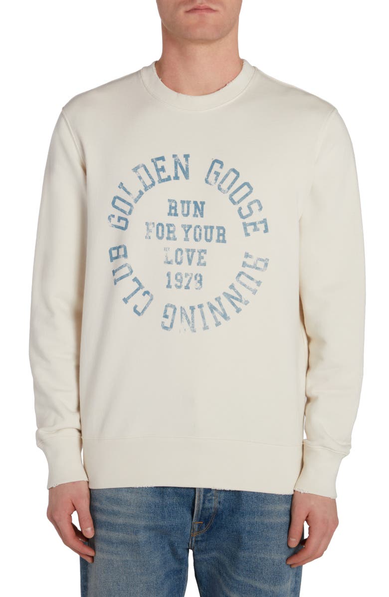 Golden Goose Journey Running Club Distressed Graphic Sweatshirt, Main, color, 