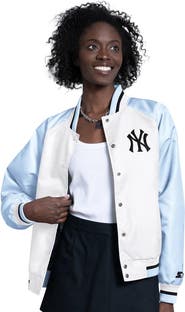 STARTER Women's Starter Light Blue/White New York Yankees Blitz Varsity Raglan Full-Snap Satin Jacket