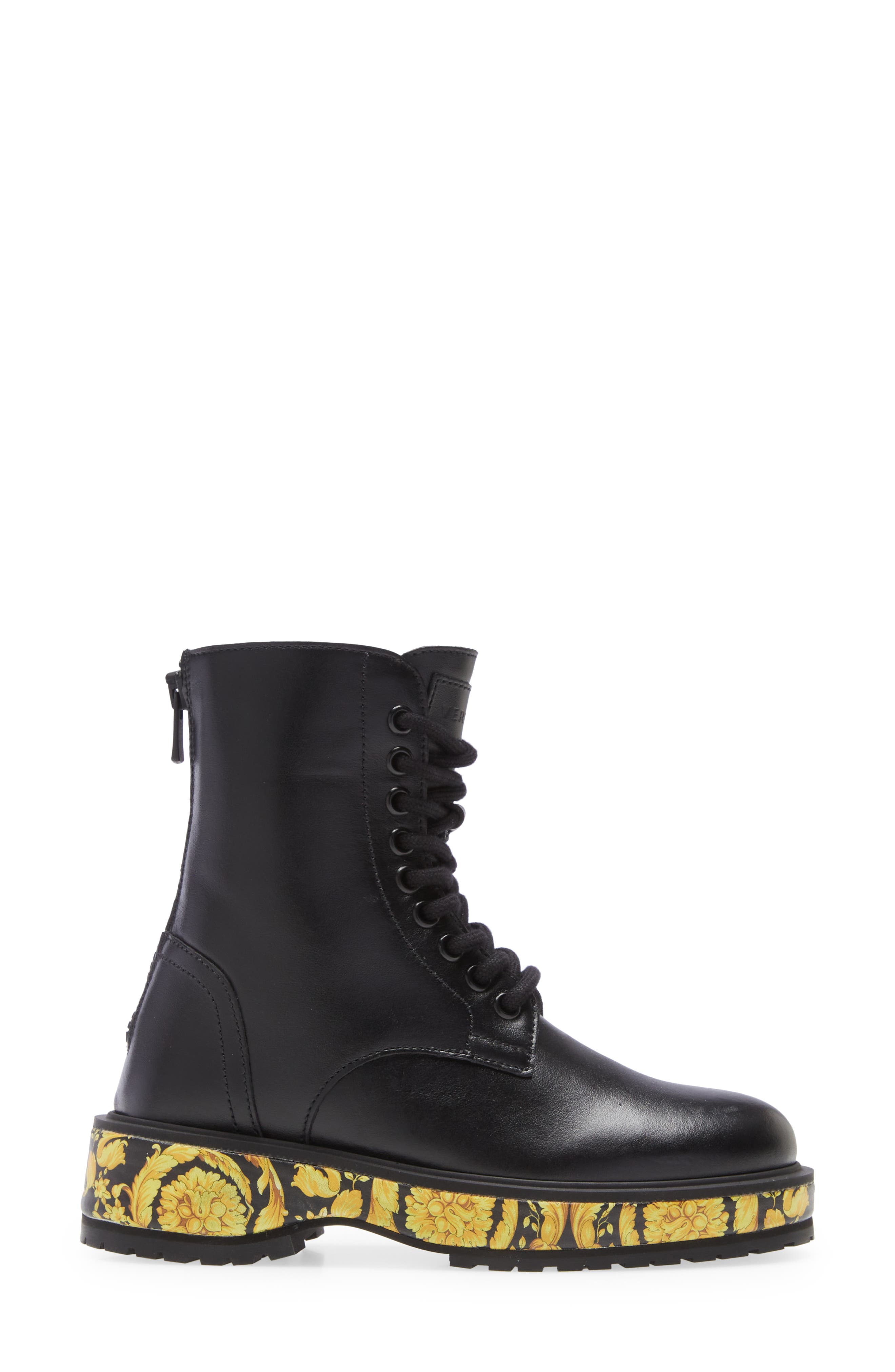 Versace KIds' Barocco Lace-Up Combat Boot, Alternate, color, 