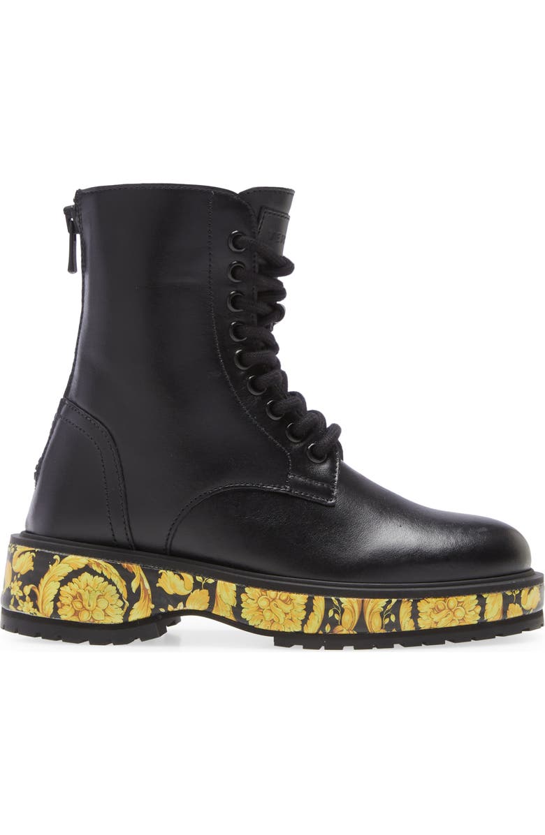 Versace KIds' Barocco Lace-Up Combat Boot, Alternate, color,