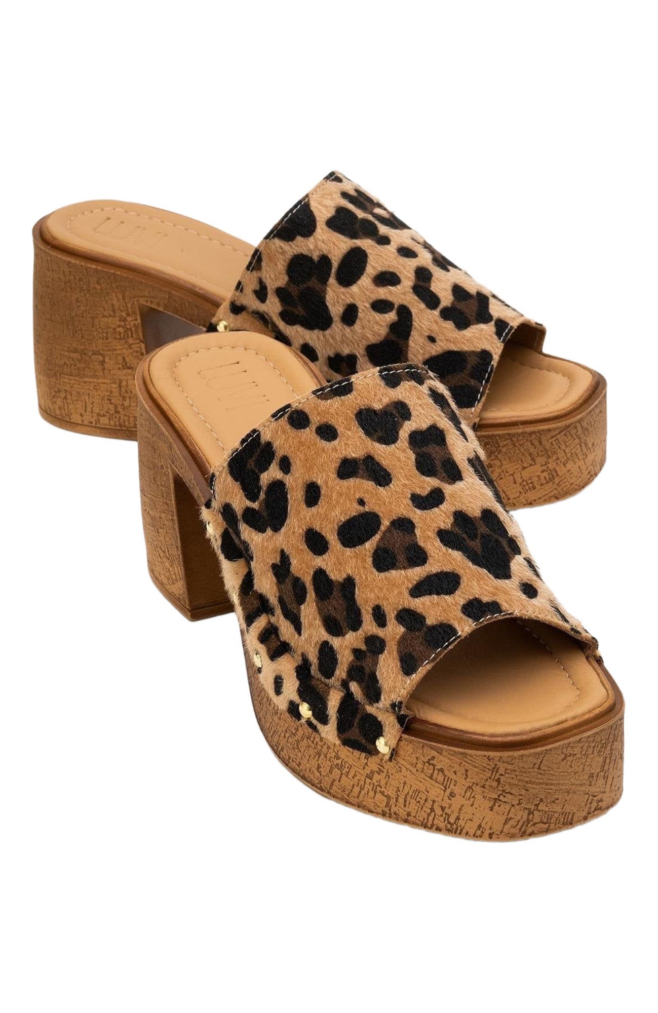 Pull Leather Platform Mules, Alternate, color, Leopard Suede Leather