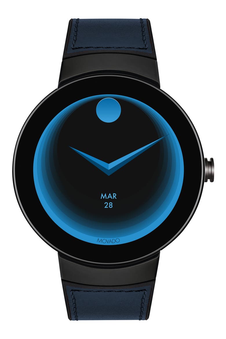 Connect Silicone & Leather Strap Smart Watch, 44mm, Alternate, color, NAVY/ BLACK/ GUNMETAL
