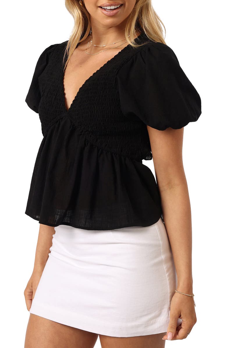 Petal & Pup Tamara Cotton Smocked Open Back Peplum Top, Alternate, color,