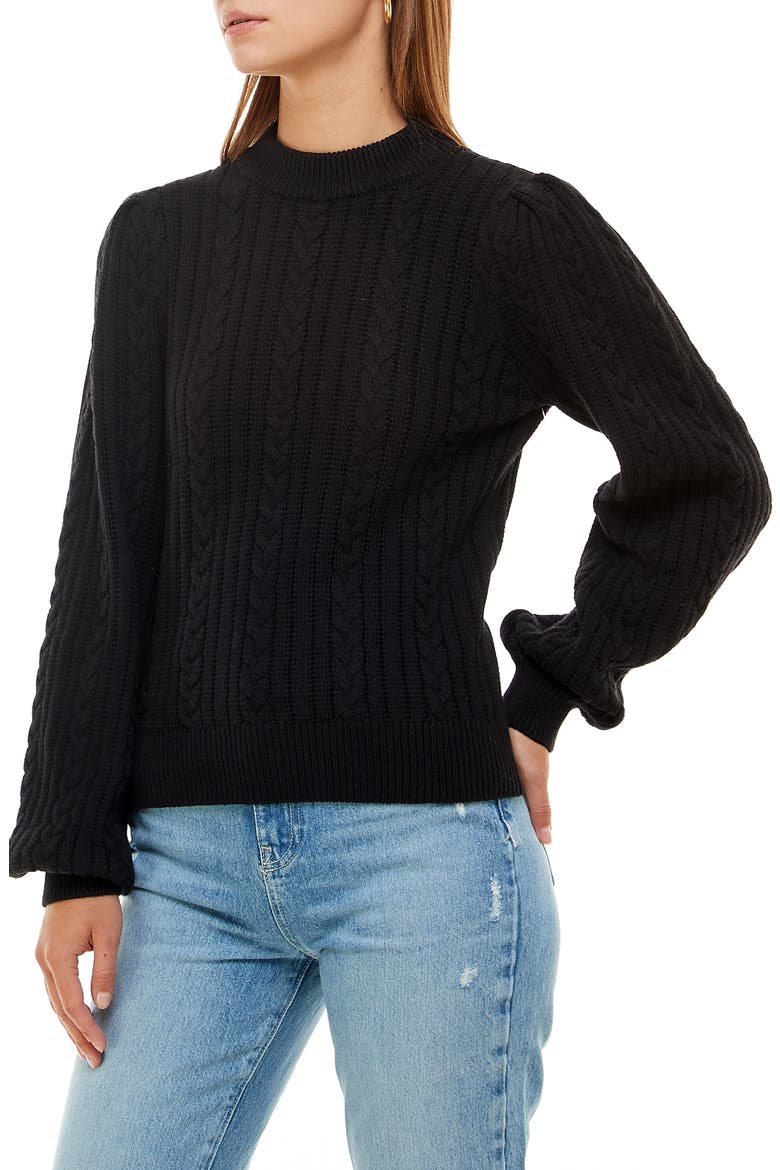 Wylander Cable Stitch Cotton Sweater, Alternate, color, BLACK