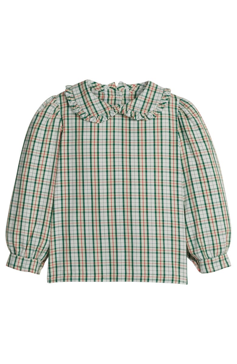 Little English Kids' Cotton Ruffled Peter Pan Blouse, Main, color, Mistletoe Tartan