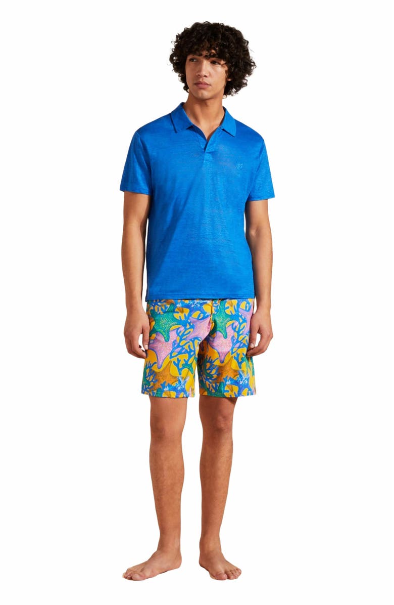 Vilebrequin Men Linen Jersey Polo Shirt Solid, Main, color, Palace