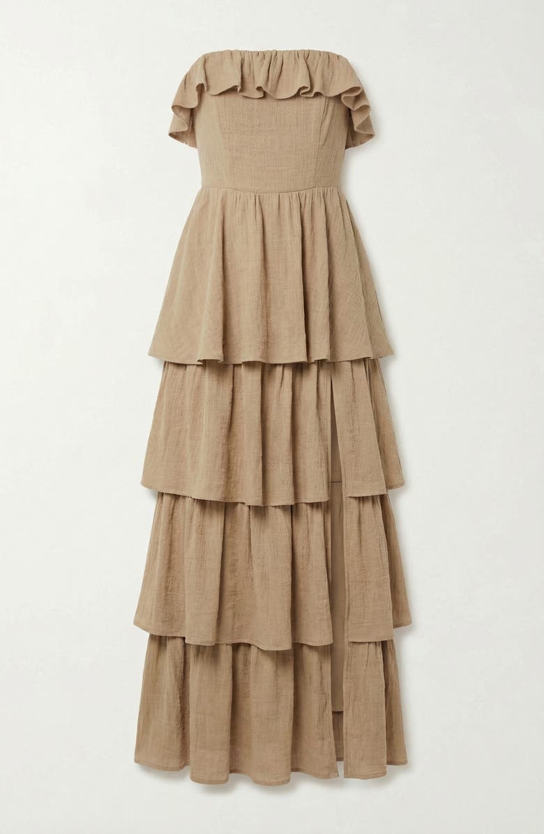 Modenaire Strapless Tiered Ruffle Maxi Dress with High Slit, Alternate, color, 