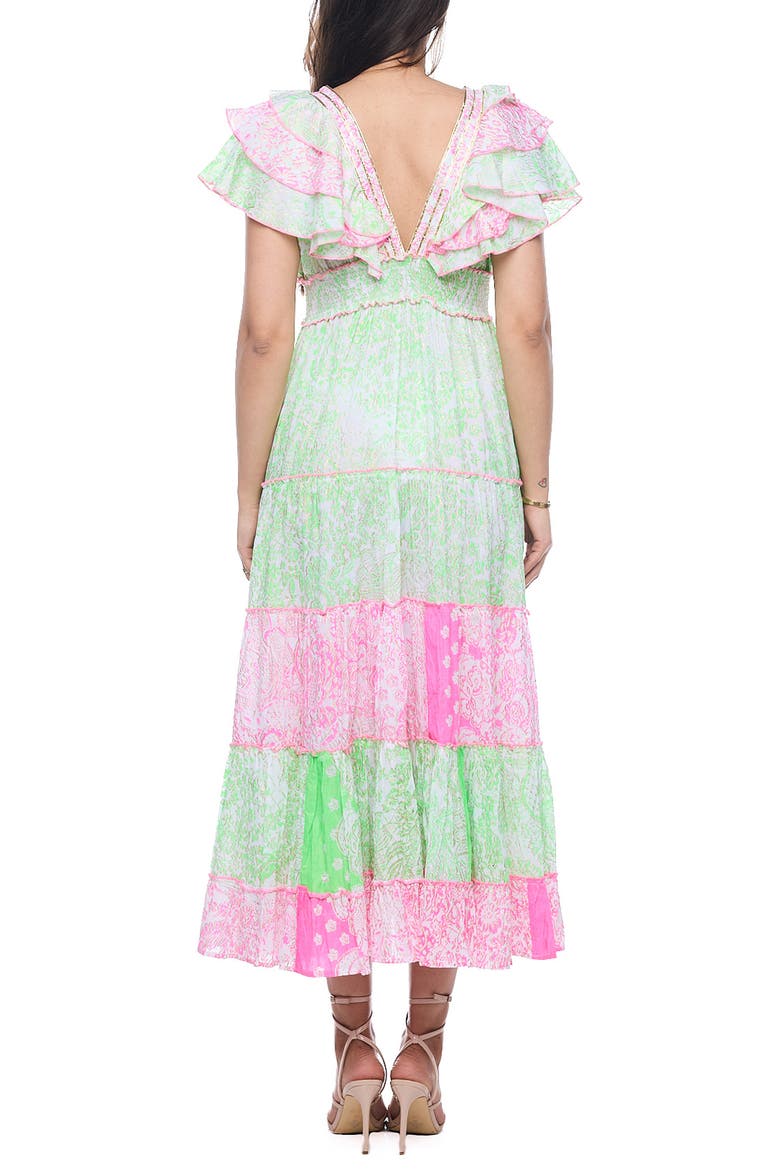 Plunge Neck Ruffle Sleeve Cotton Maxi Dress, Alternate, color, GREEN