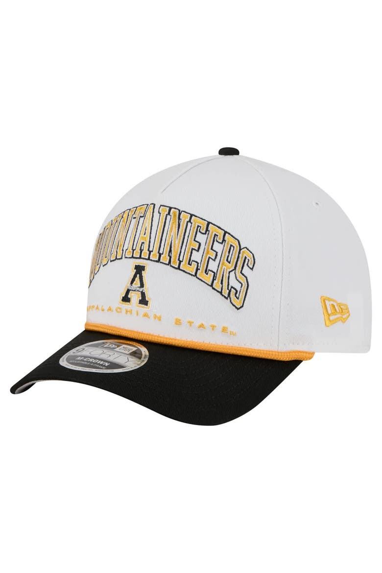 Men's New Era White/Black Appalachian State Mountaineers Arch Two-Tone Rope 9FORTY A-Frame M-Crown Adjustable Hat, Main, color, White