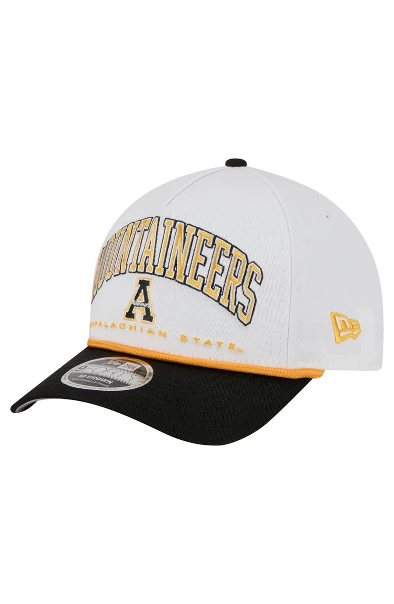 New Era Men's New Era White/Black Appalachian State Mountaineers Arch Two-Tone Rope 9FORTY A-Frame M-Crown Adjustable Hat, Main, color, White